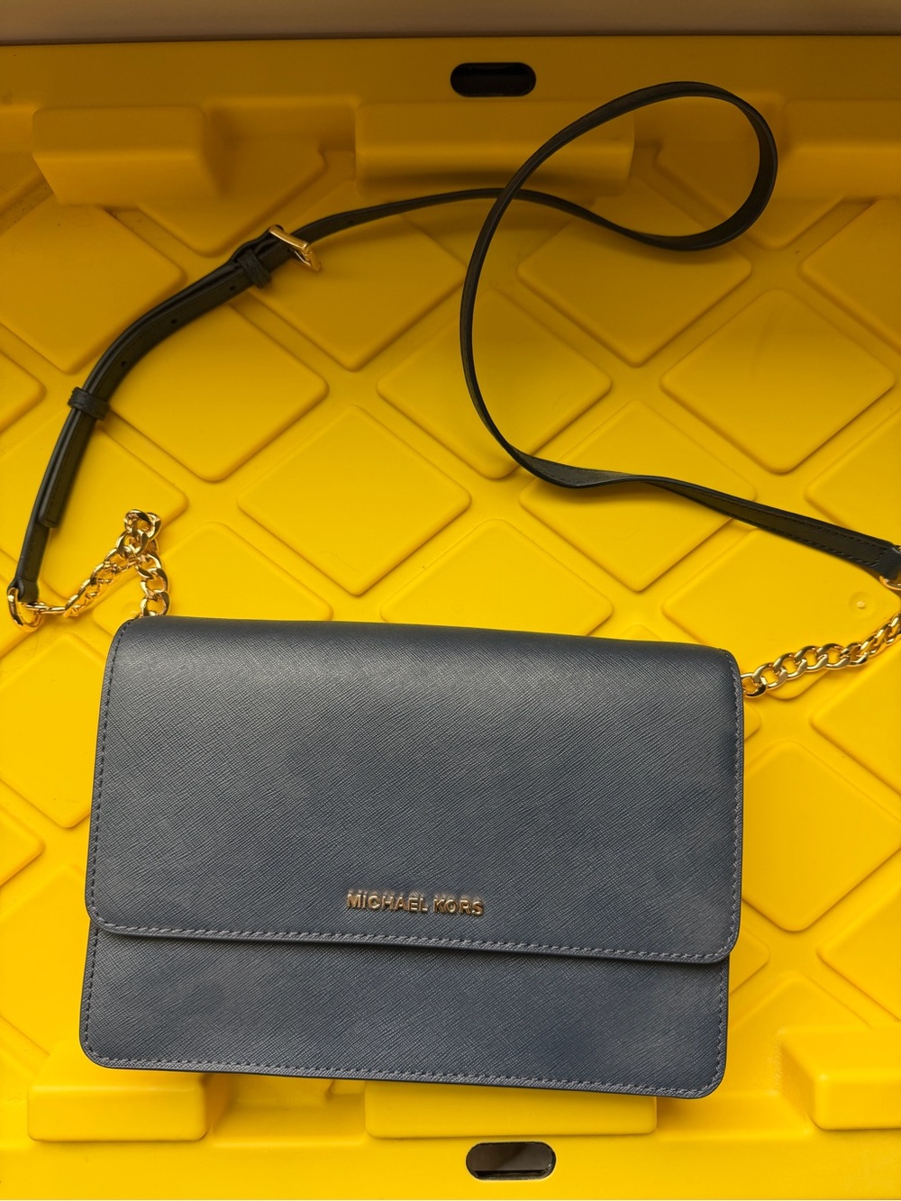 NEW Michael Kors Navy Saffiano Crossbody with Gold Chain